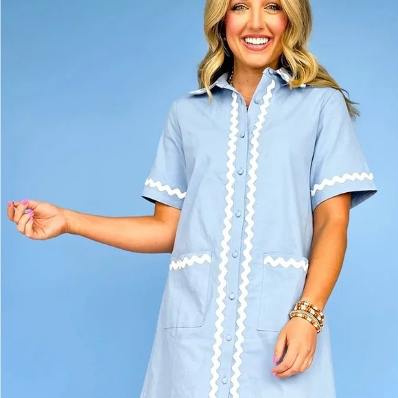 entro blue and white dress Entro Blue and White Stripe Midi Dress – 8.28 Boutique main image 1